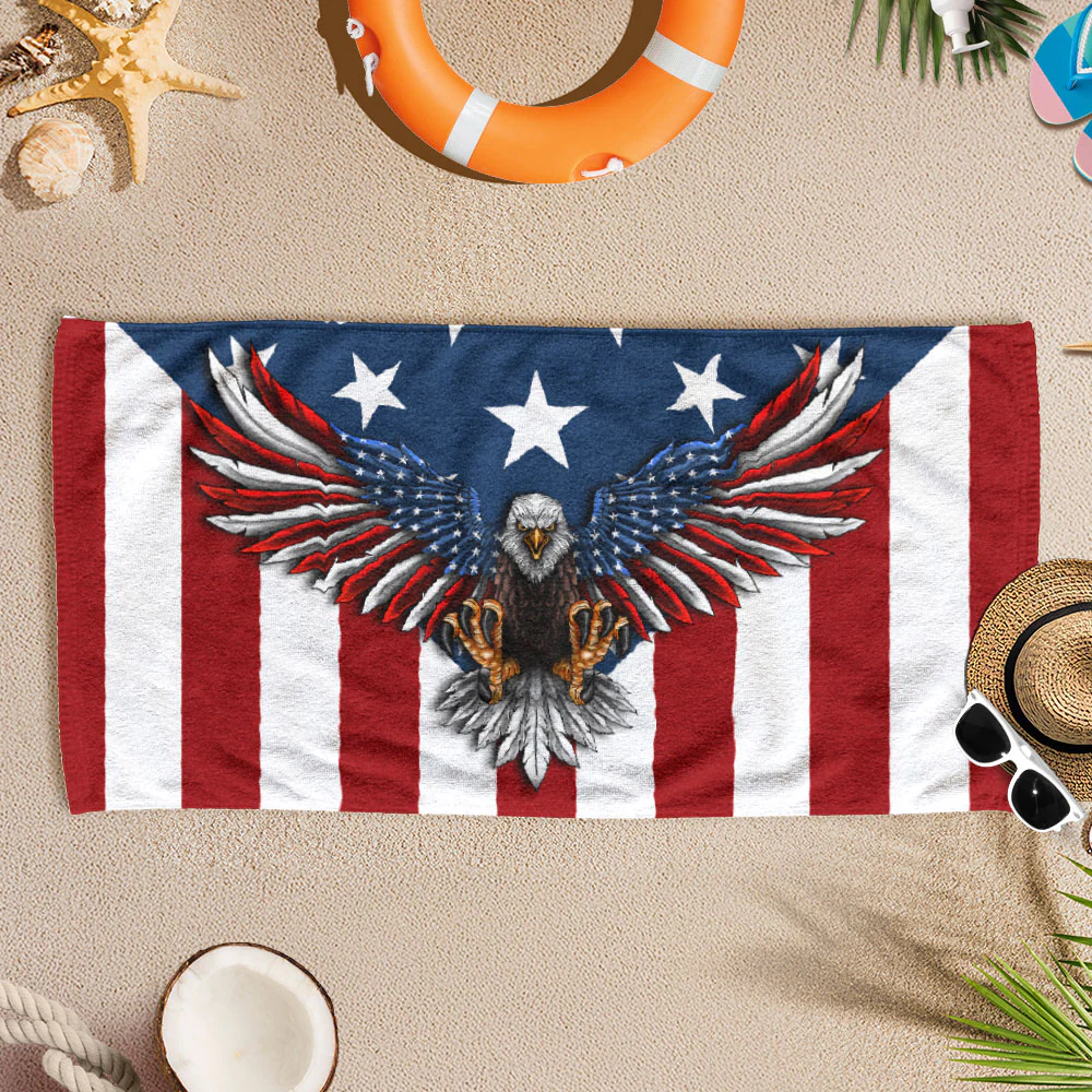 Patriotic American Eagle Happy Beach Towel
