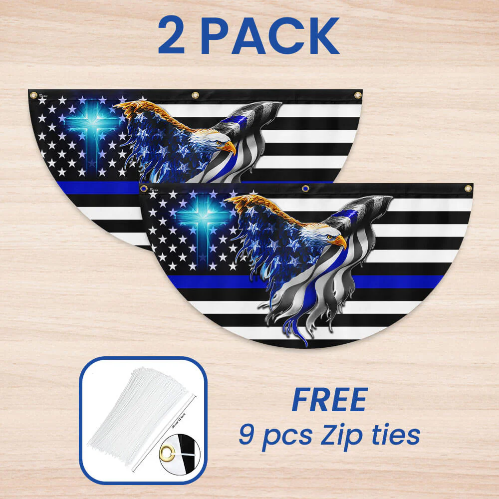 Bimipi American Flag - The Thin Blue Line. Police. Law Enforcement American Eagle Non-Pleated Fan Flag