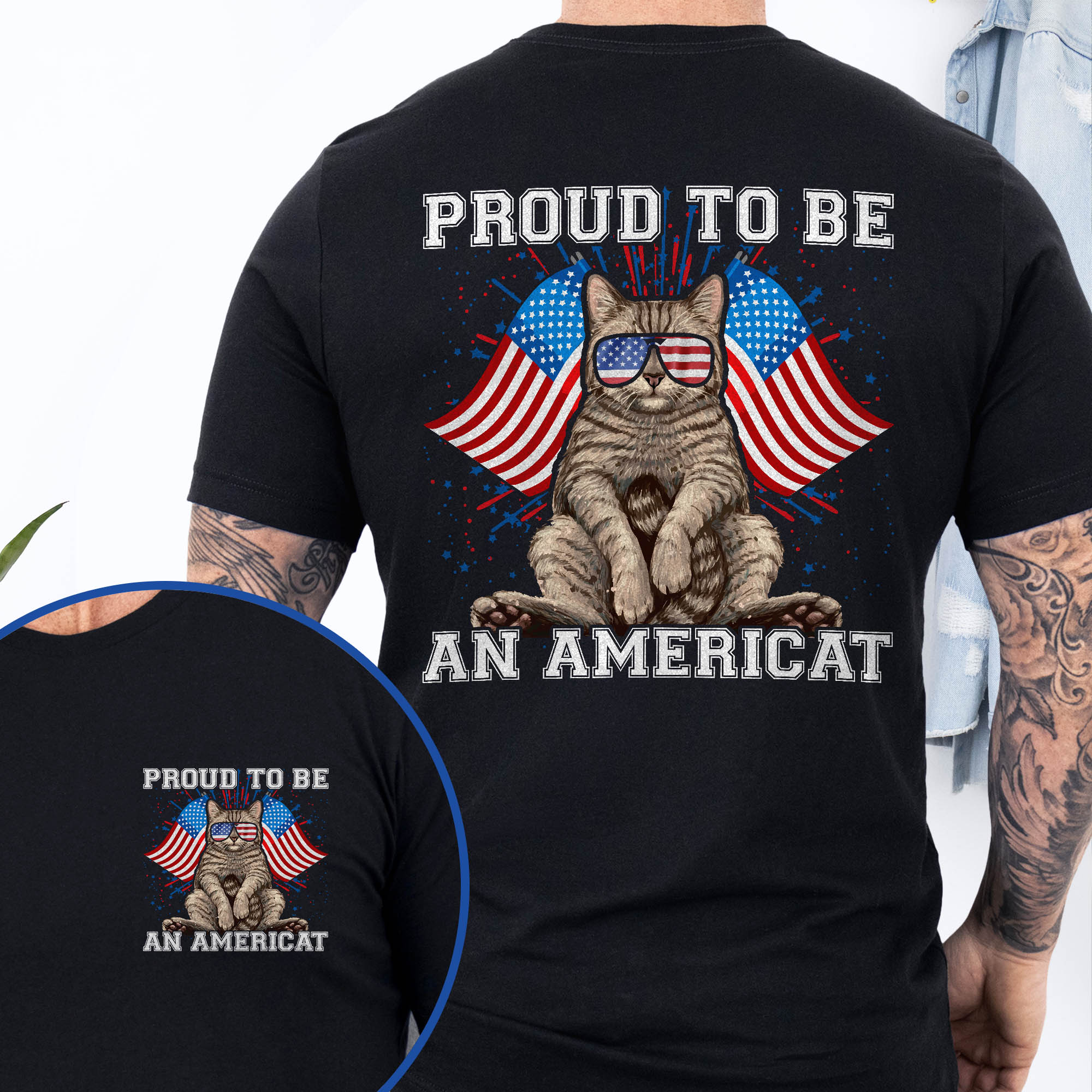 Proud To Be An Americat Funny Cat 4th of july T-Shirt