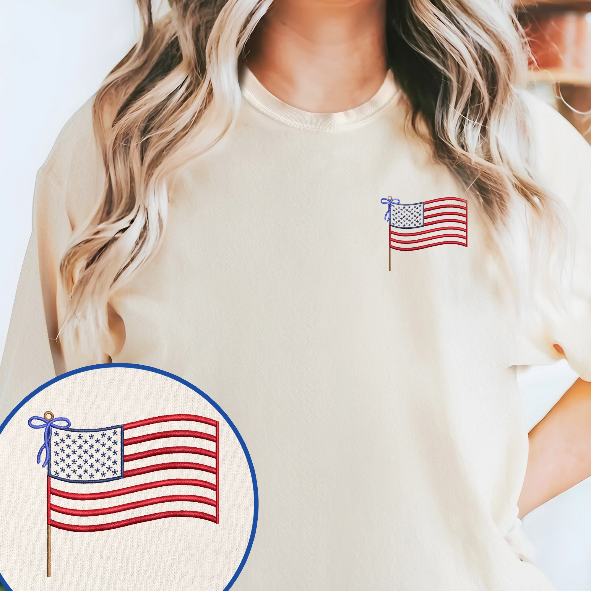 Bimipi American Flag - Happy 4th of july USA Flag Embroidered T-Shirt