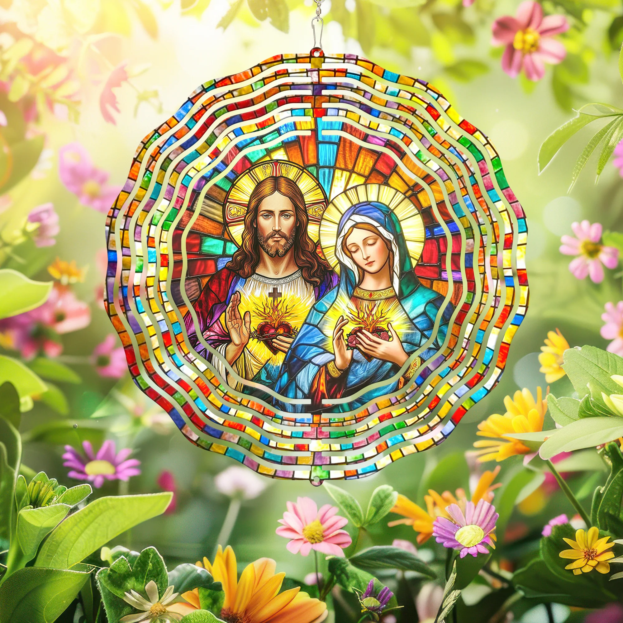 Sacred Heart of Jesus & Immaculate Heart of Mary Wind Spinner 3-Day Shipping