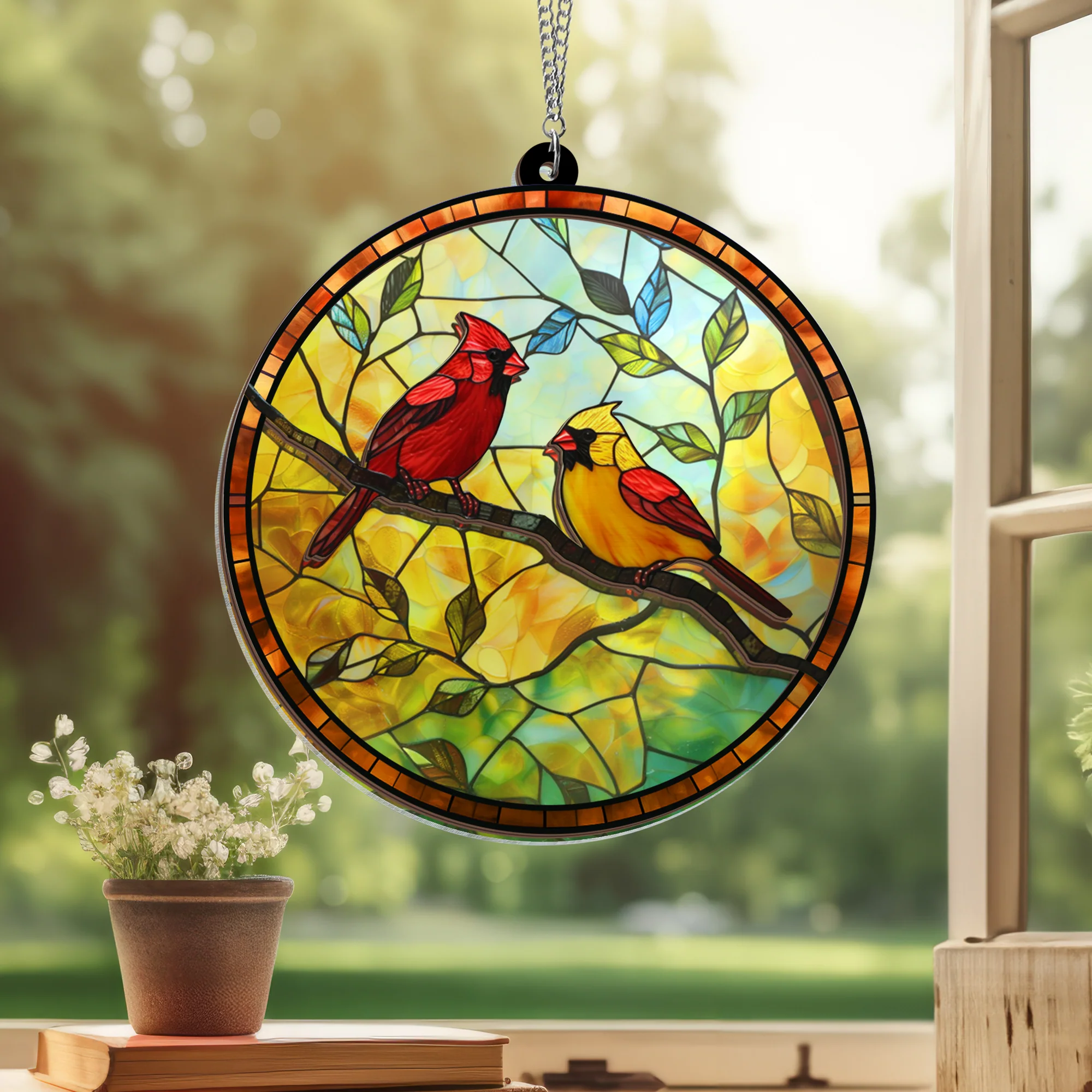 Cardinal 2 Layered Hanging Suncatcher PN267WH24 3-Day Shipping
