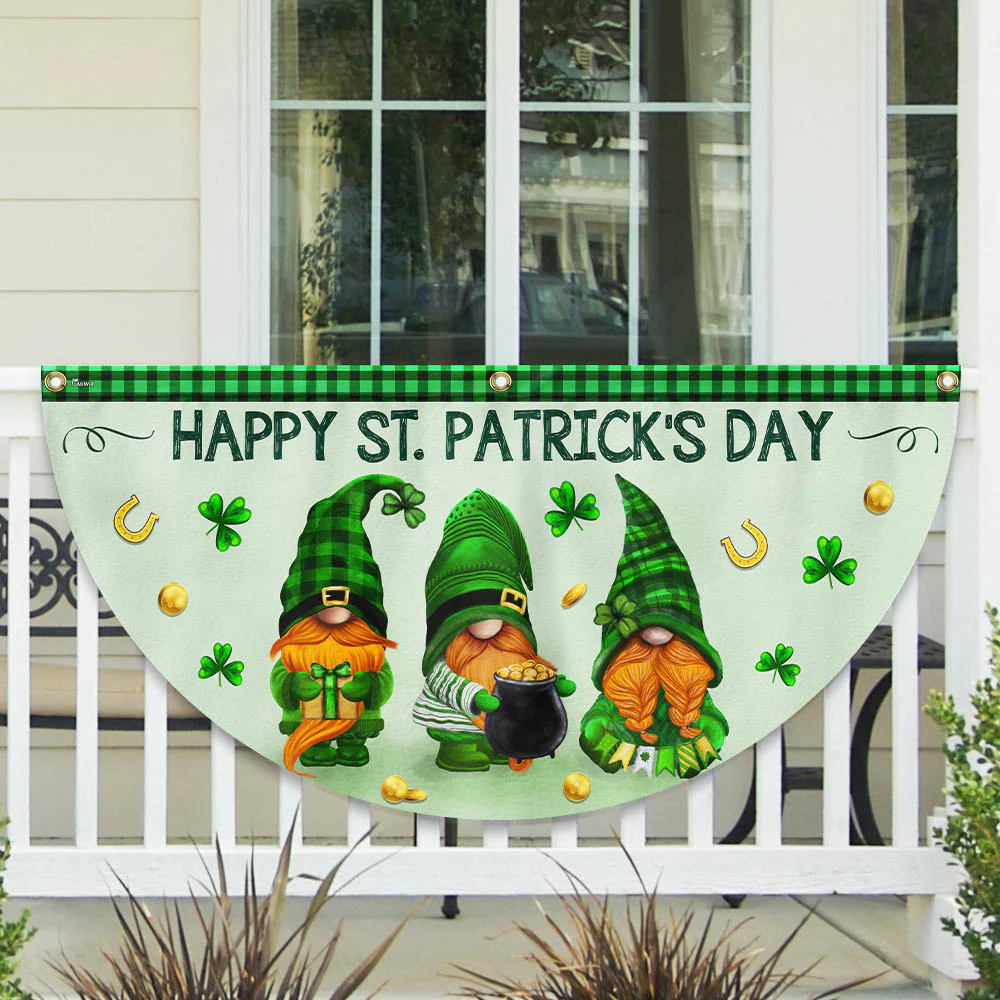 Happy Patrick's Day Gnomes Non-Pleated Fan Flag