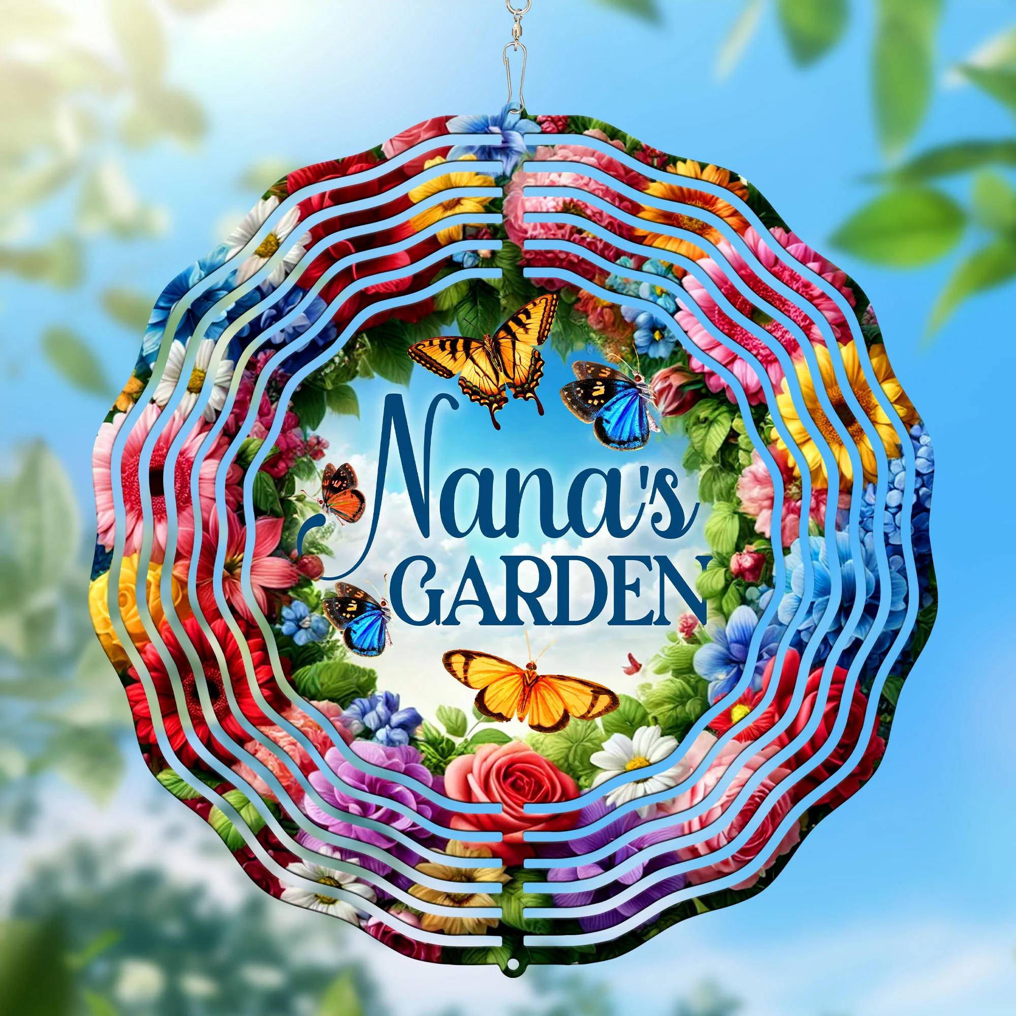 Nana's Garden Butterfly Flowers Wind Spinner 3-Day Shipping