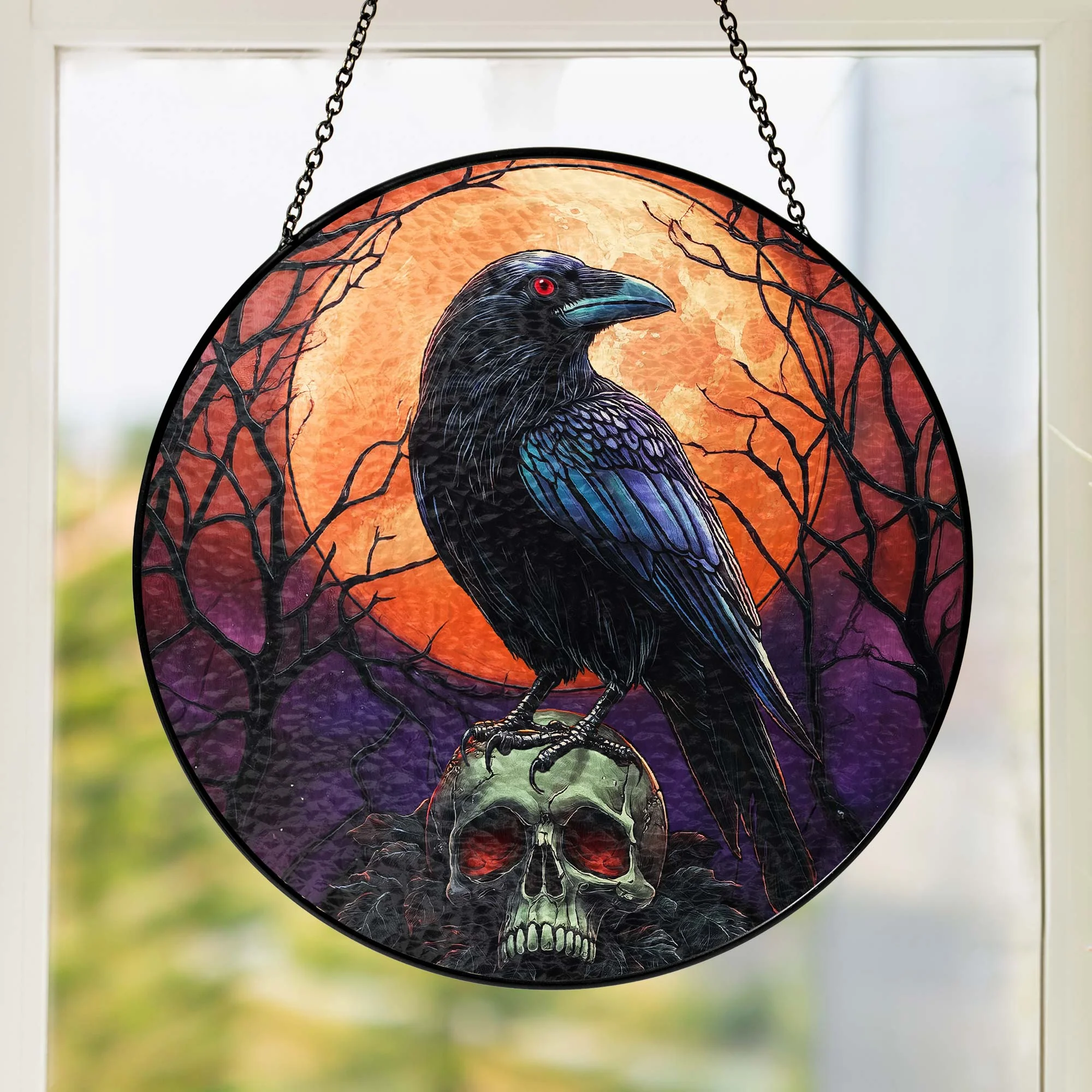 Halloween Black Raven Stained Glass Suncatcher