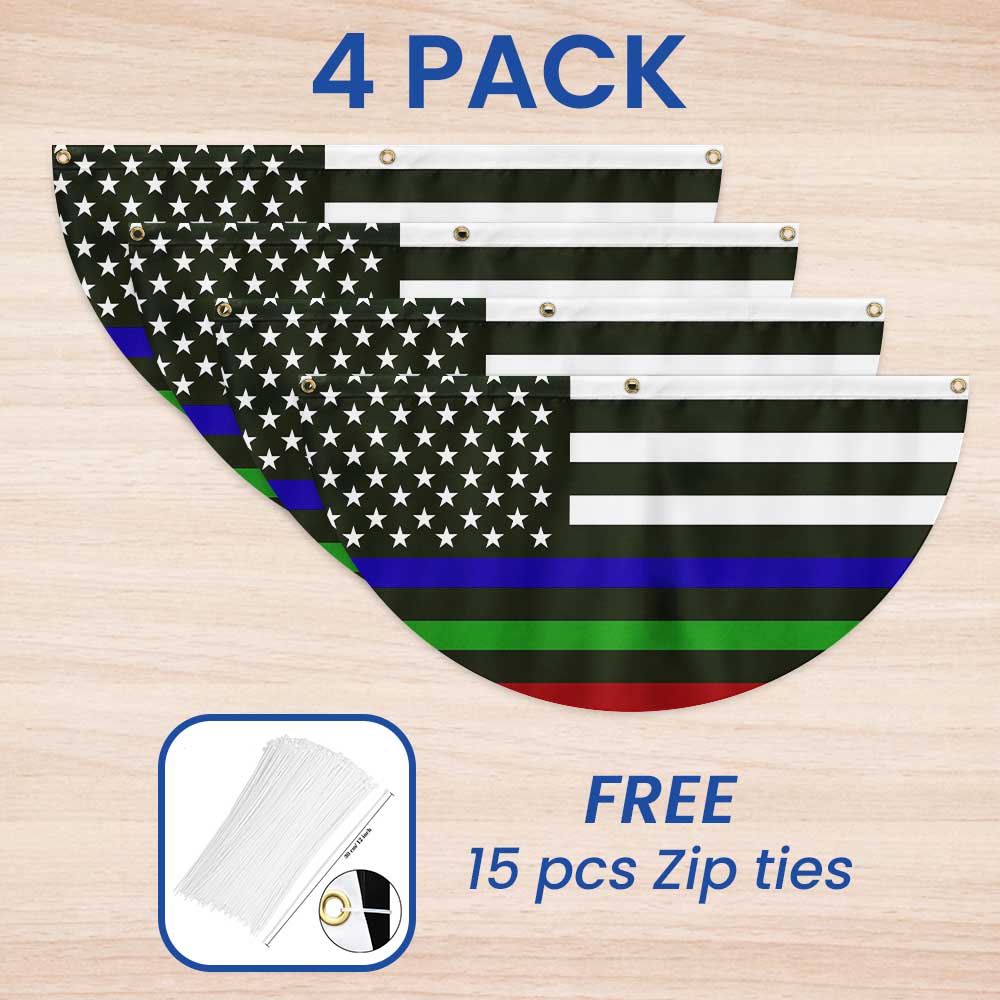 Thin Blue Green Red Line Non-Pleated Fan Flag