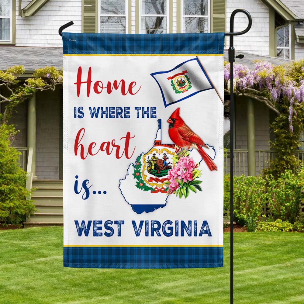 West Virginia Cardinal and Rhododendron Flower Flag Home Is Where The Heart Is West Virginia Flag