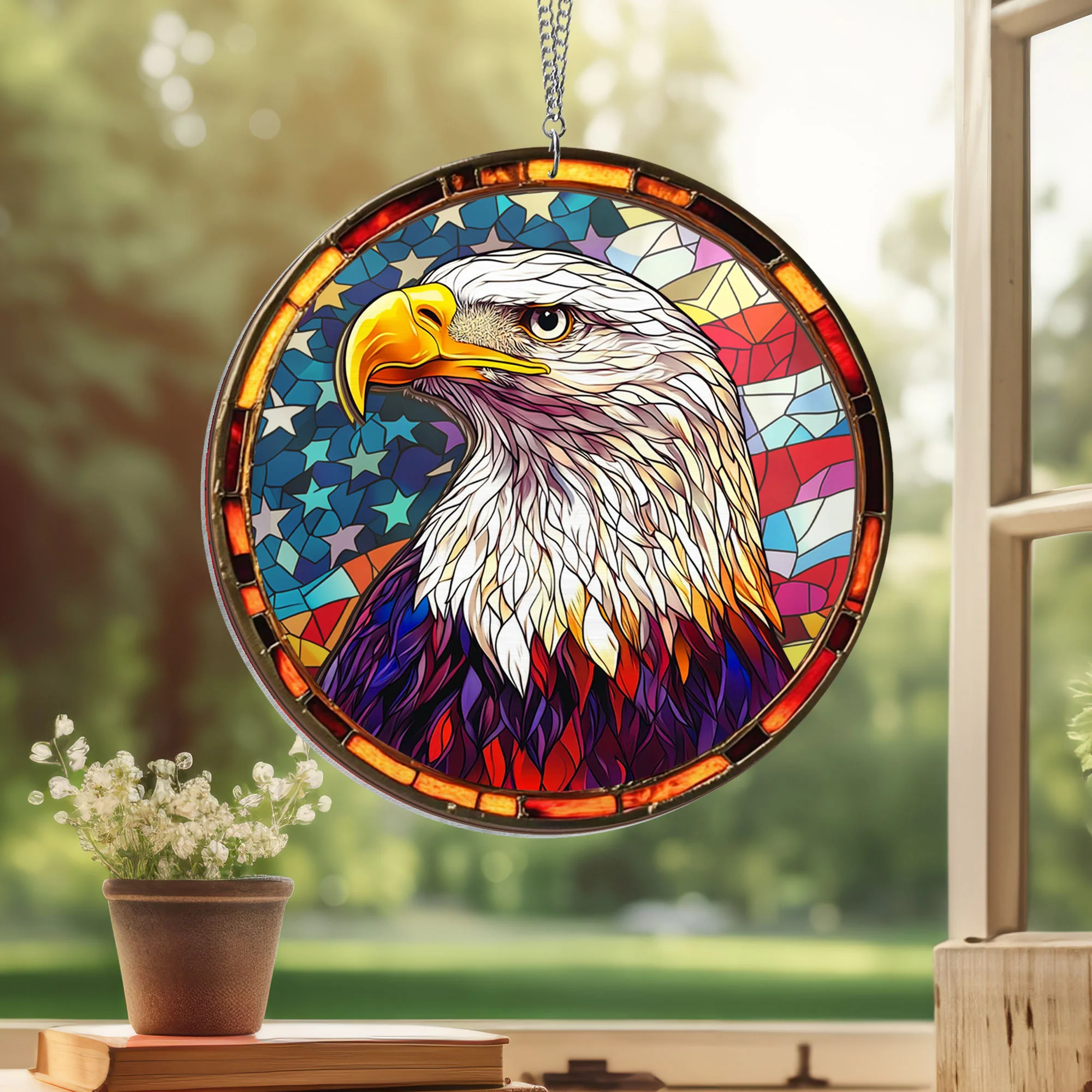 Christmas Ornament, Patriotic America Eagle 2 Layered Hanging Suncatcher