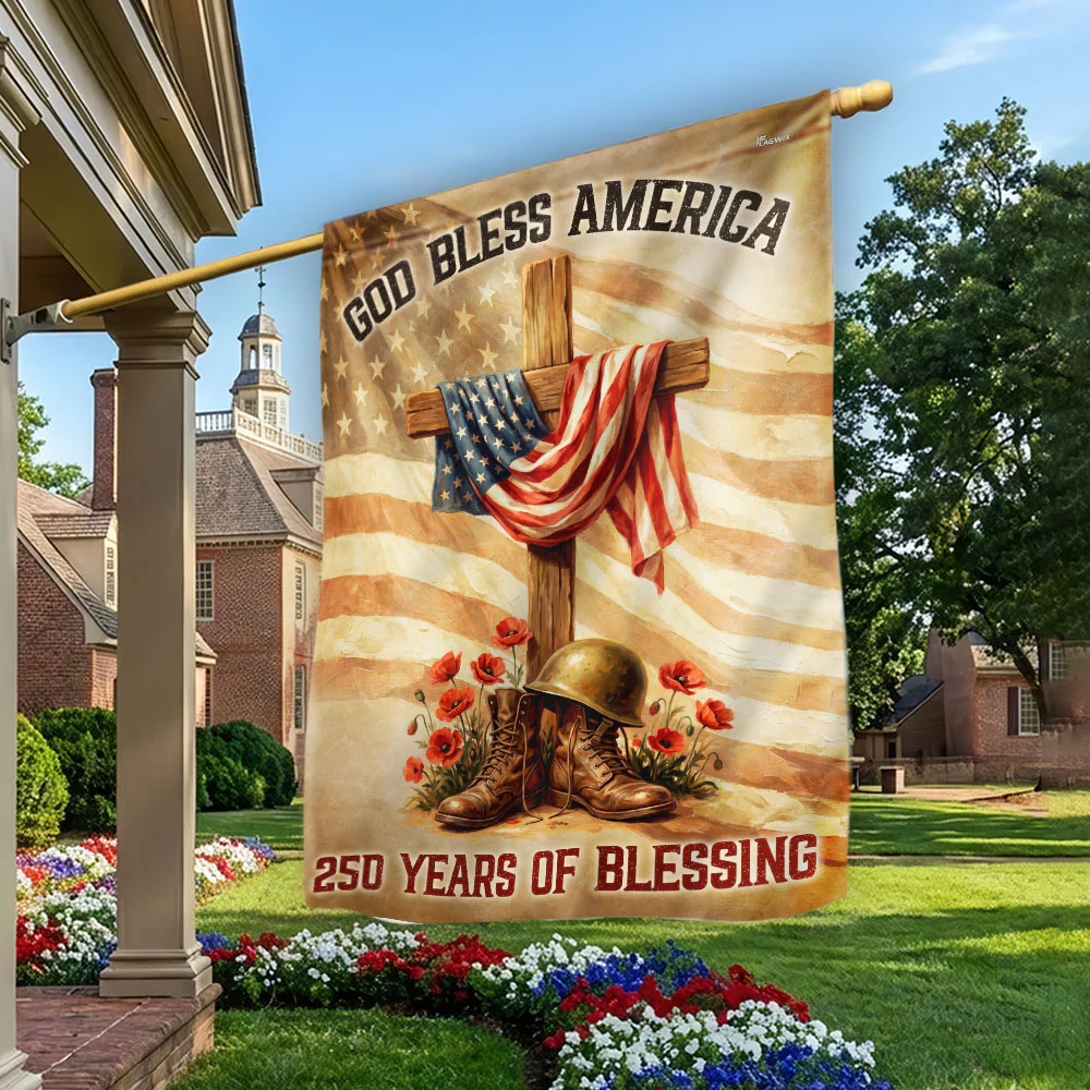 250 Years of Blessing Flag, Memorial Day Patriotic Cross American Flag