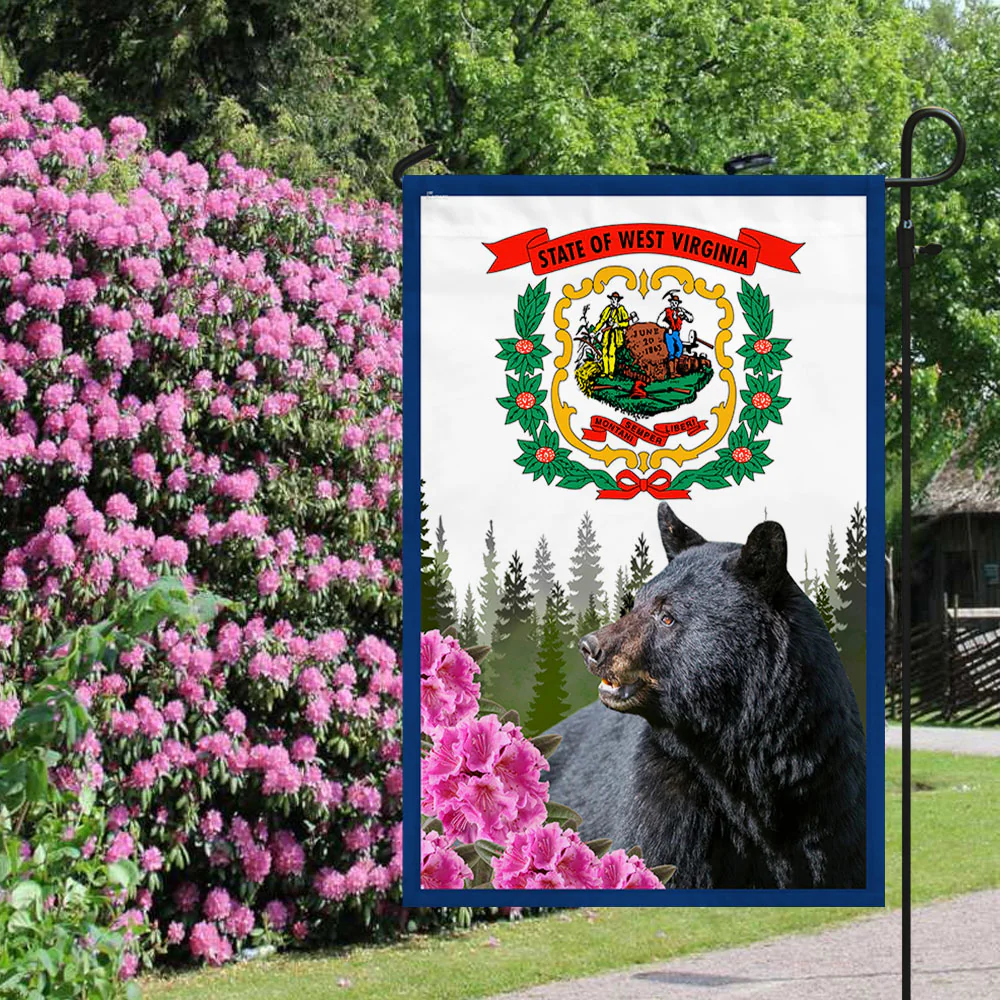 West Virginia Flag Black Bear And Rhododendron