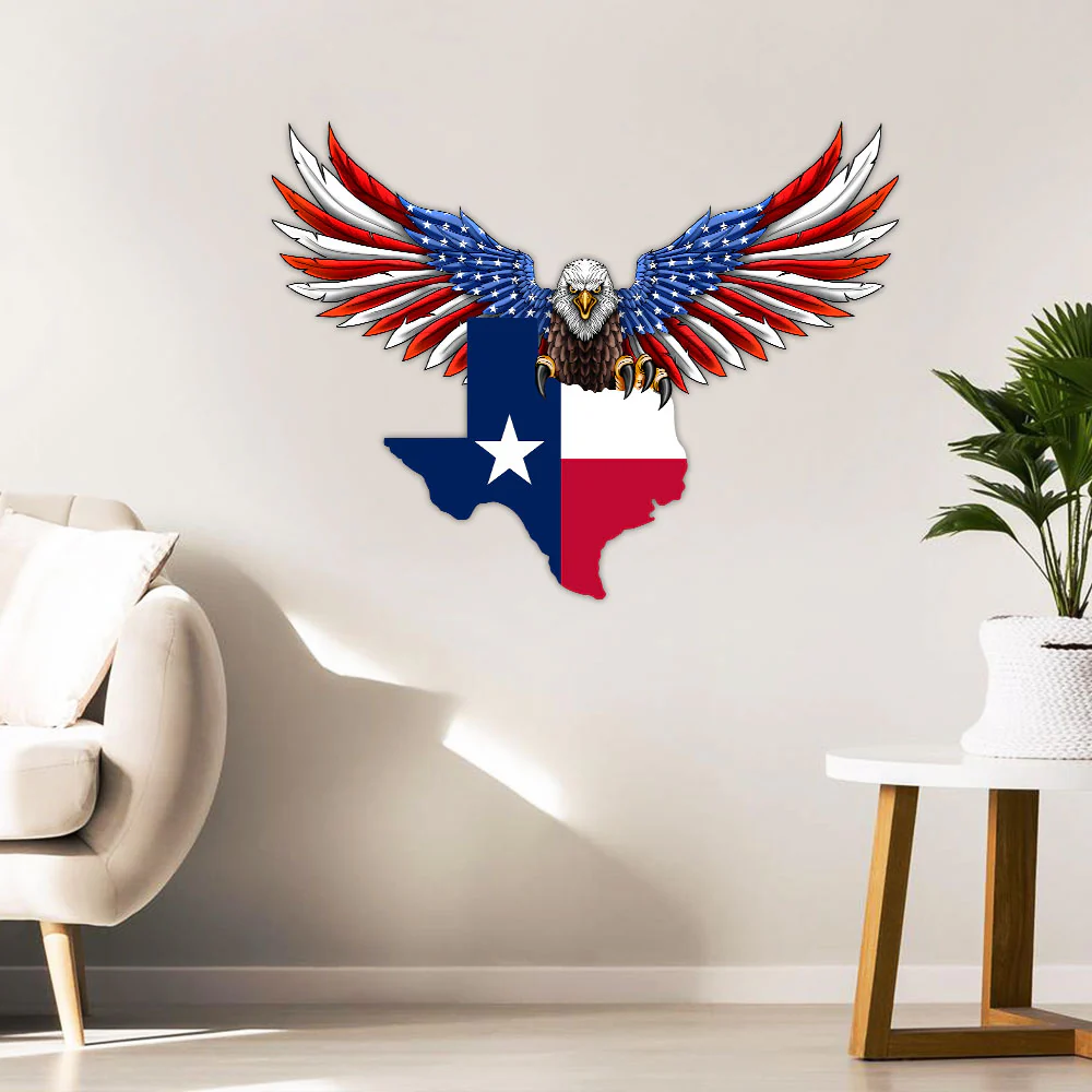 Texas Eagle Hanging Metal Sign for Patriotic Home Decor