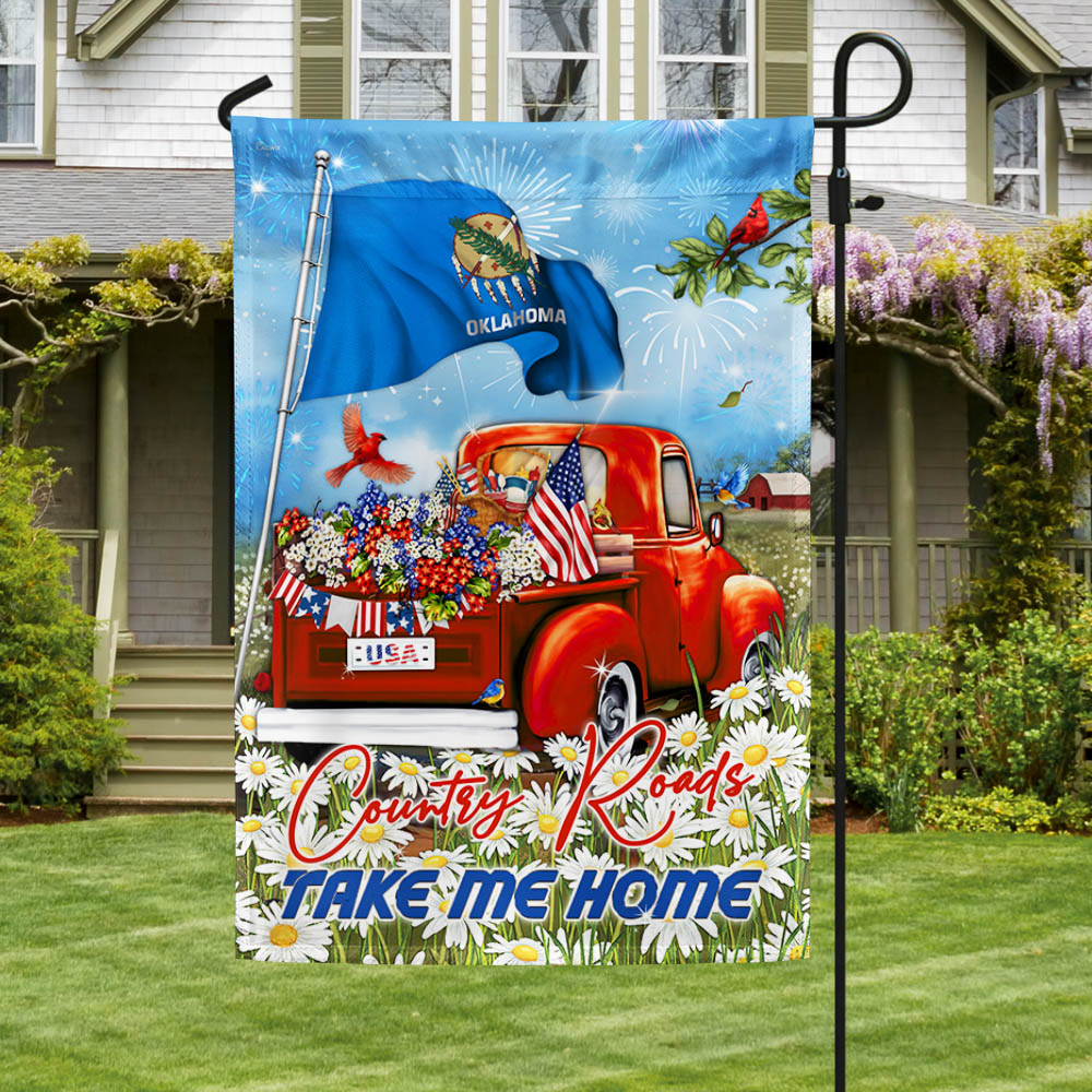 Oklahoma Take Me Home Country Roads Red Truck Flag MLH1684Fv3
