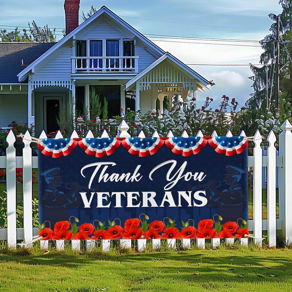 Thank You Veterans Honoring All Who Served Fence Banner, Veterans Day Decor