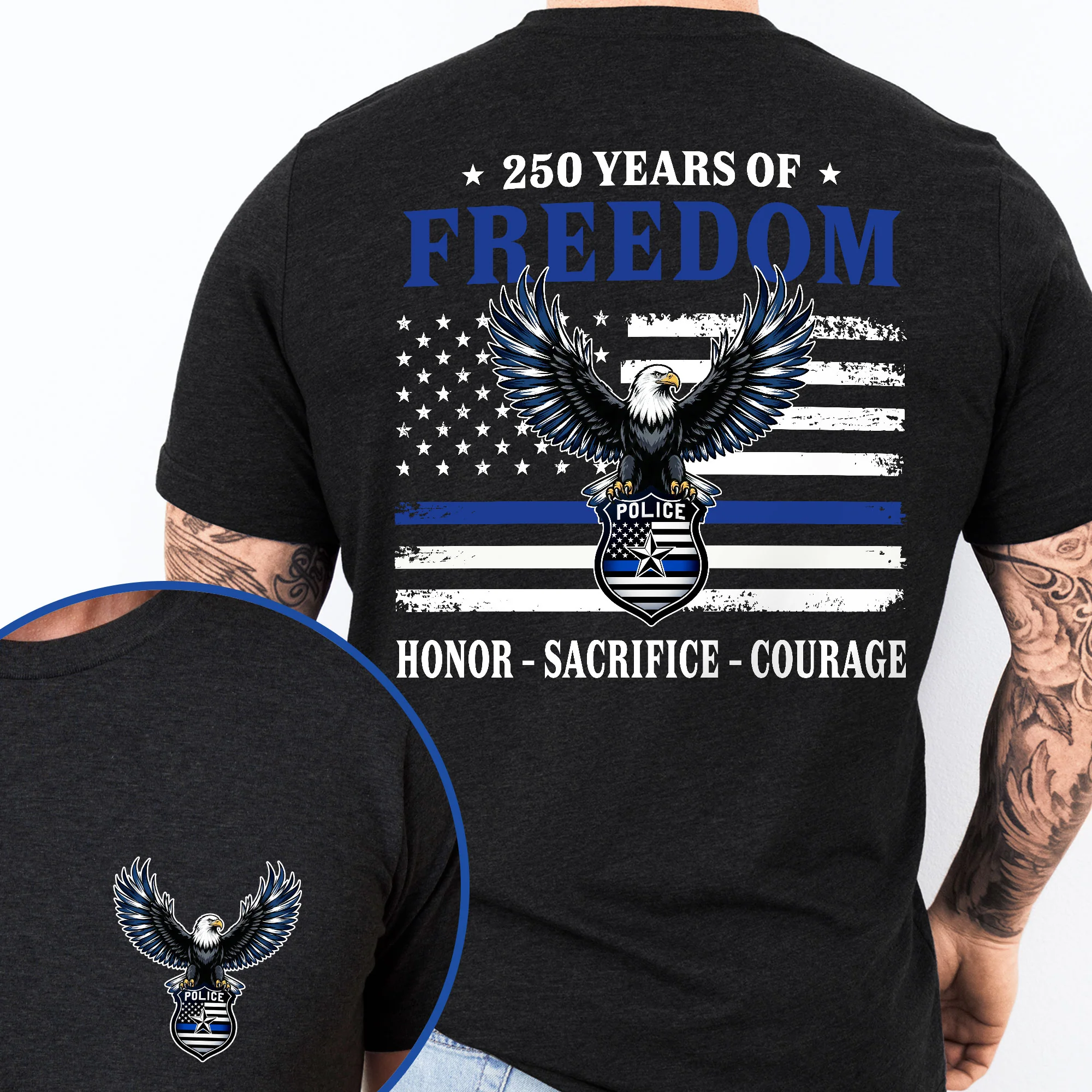 250 Years of Freedom Shirt, Eagle American Police Thin Blue Flag T-shirt