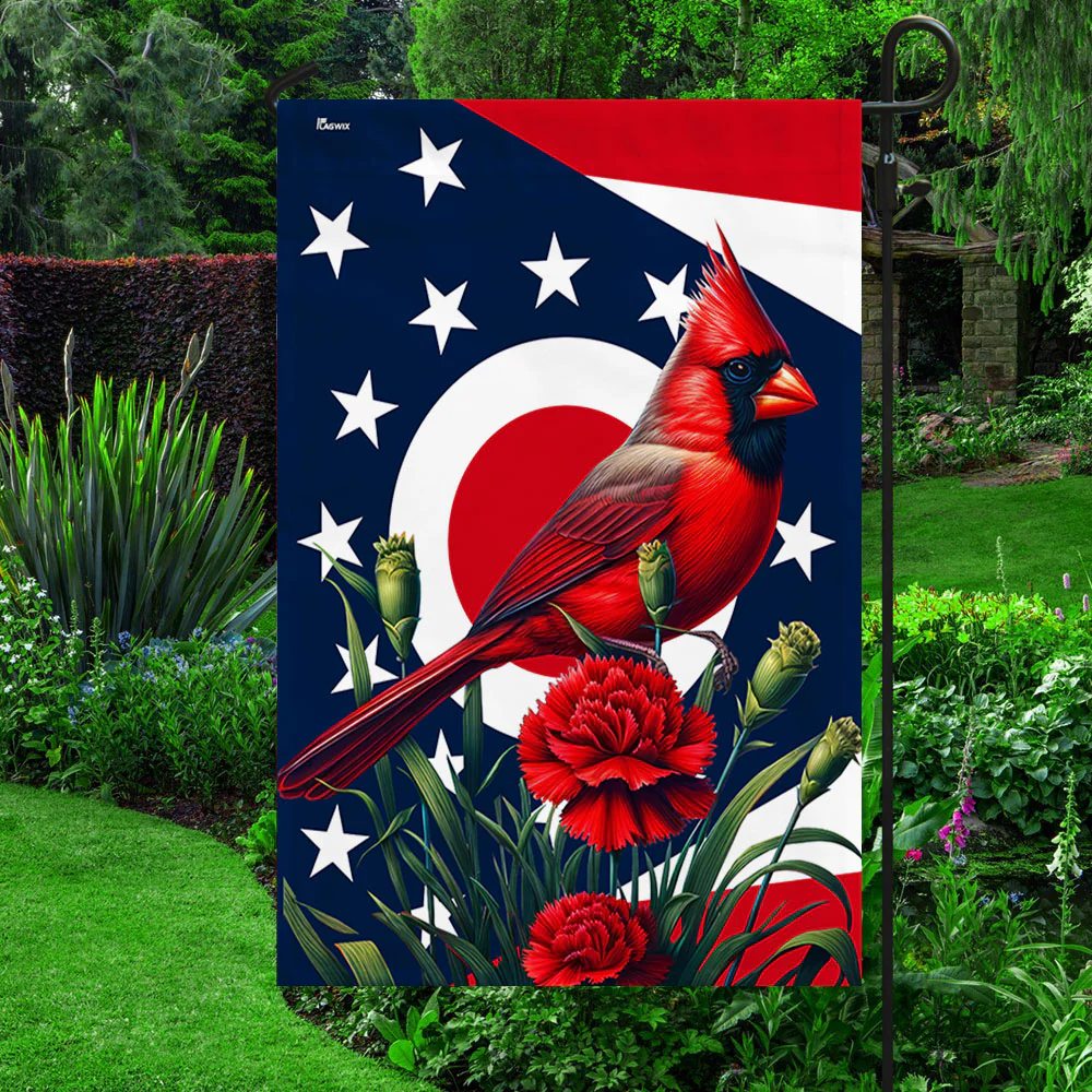 Bimipi Ohio State Cardinal and Scarlet Carnation Flower Flag