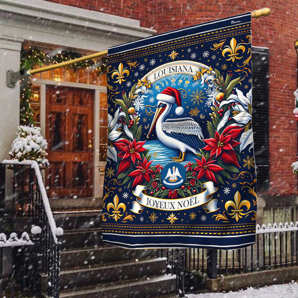 Louisiana Joyeux Noël Pelican Feliz Navidad Christmas Flag