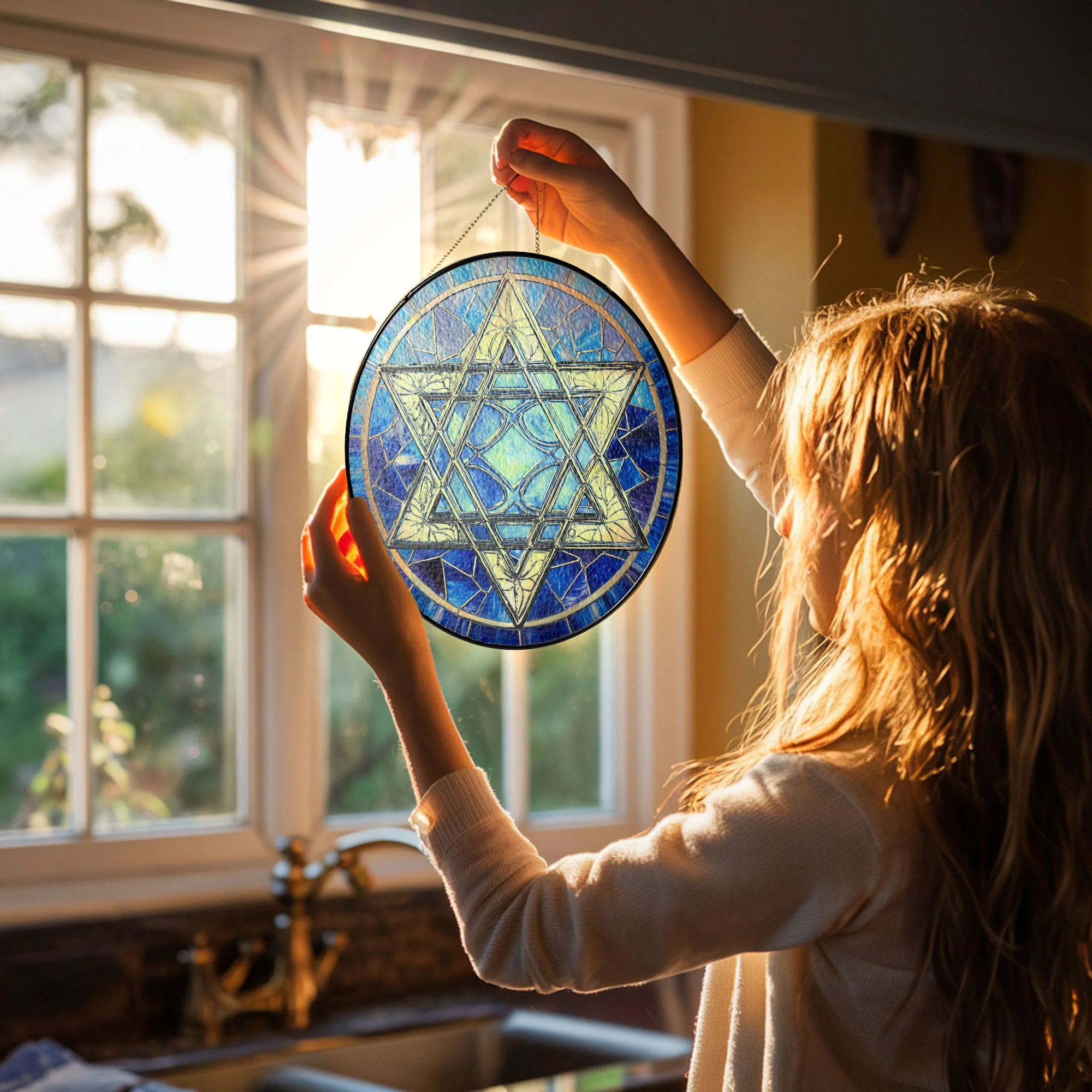 Hanukkah Jewish Star Stained Glass Suncatcher