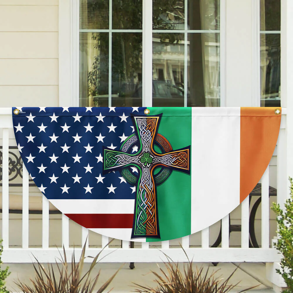 Irish Celtic Knot Cross St. Patrick’s Day Irish American Non-Pleated Fan Flag