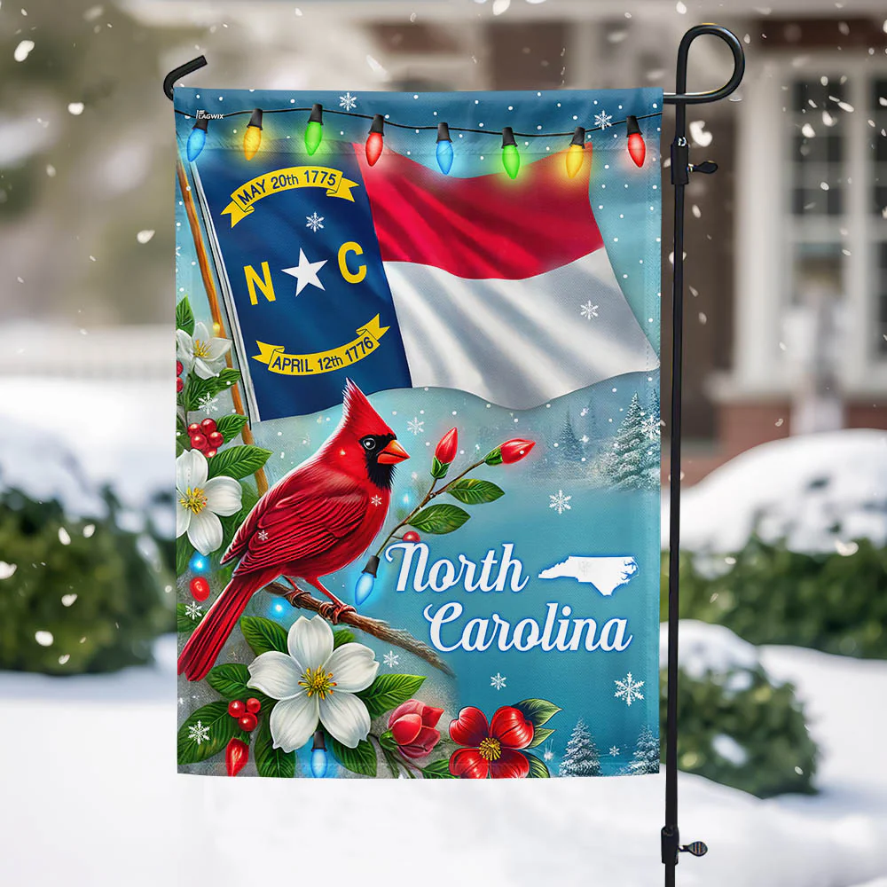 North Carolina State Christmas Cardinal and Dogwood Flower Flag