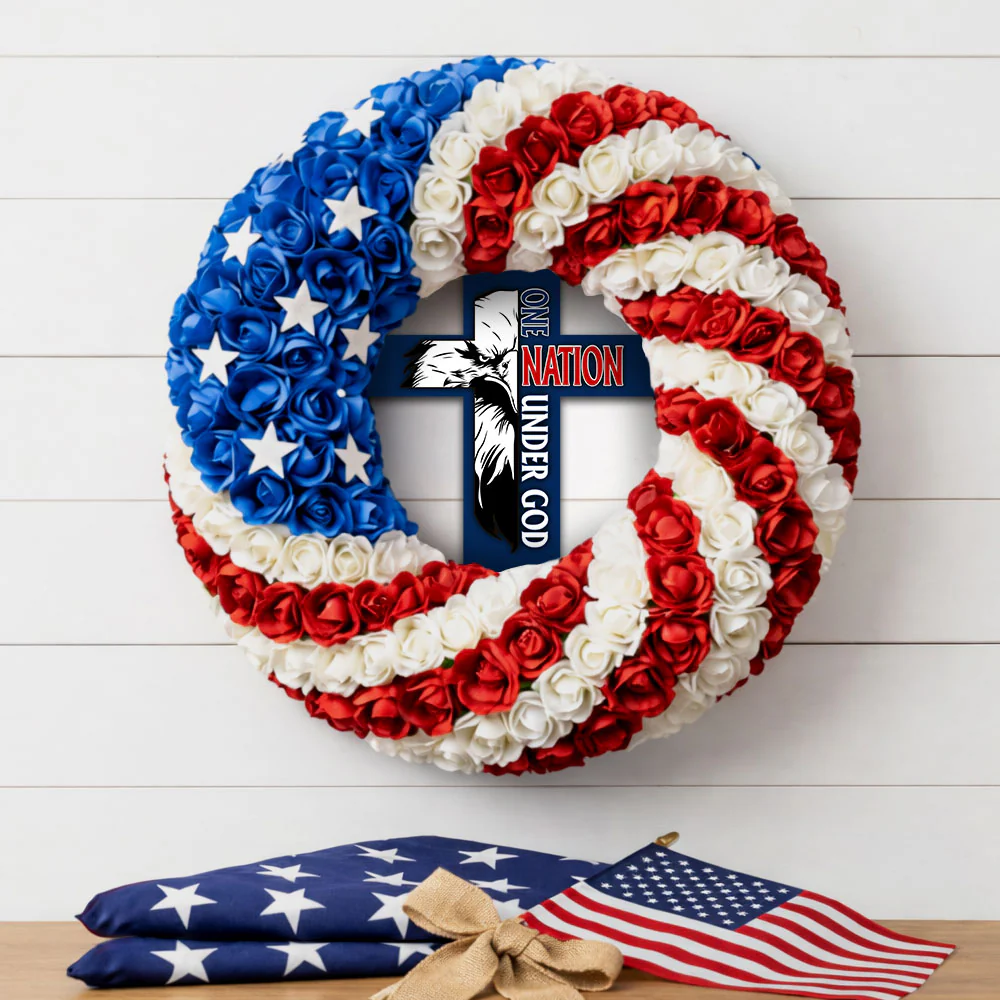 One Nation Under God American Eagle Patriotic Front Door Wreath