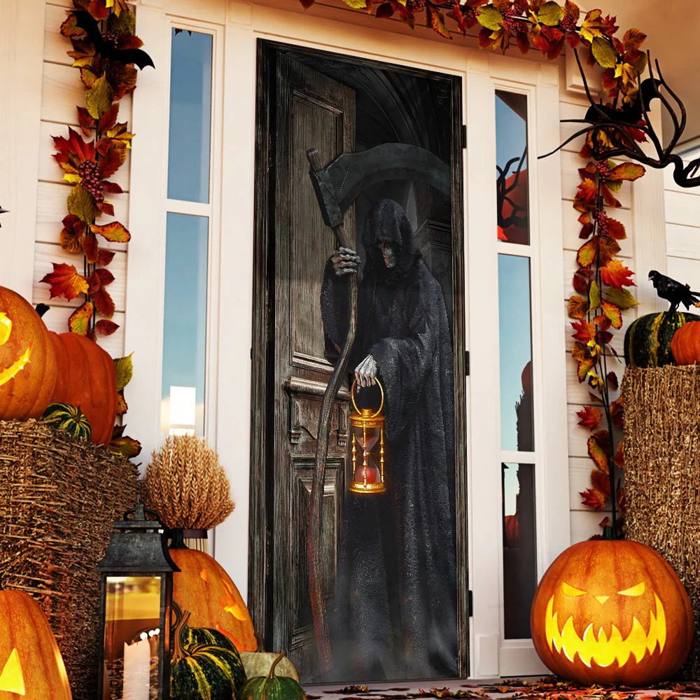Grim Reaper Halloween Door Cover, Grim Reaper Knocking At The Door Home Decor