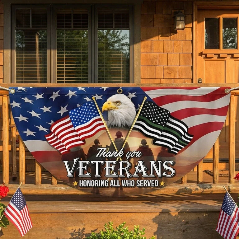 Thank You Veterans, American Eagle Veterans Day Veteran Non-Pleated Fan Flag 3-Day Shipping