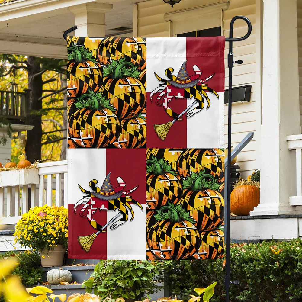 Maryland Halloween Flag Maryland Halloween Pumpkins and Blue Crab Witch Flag