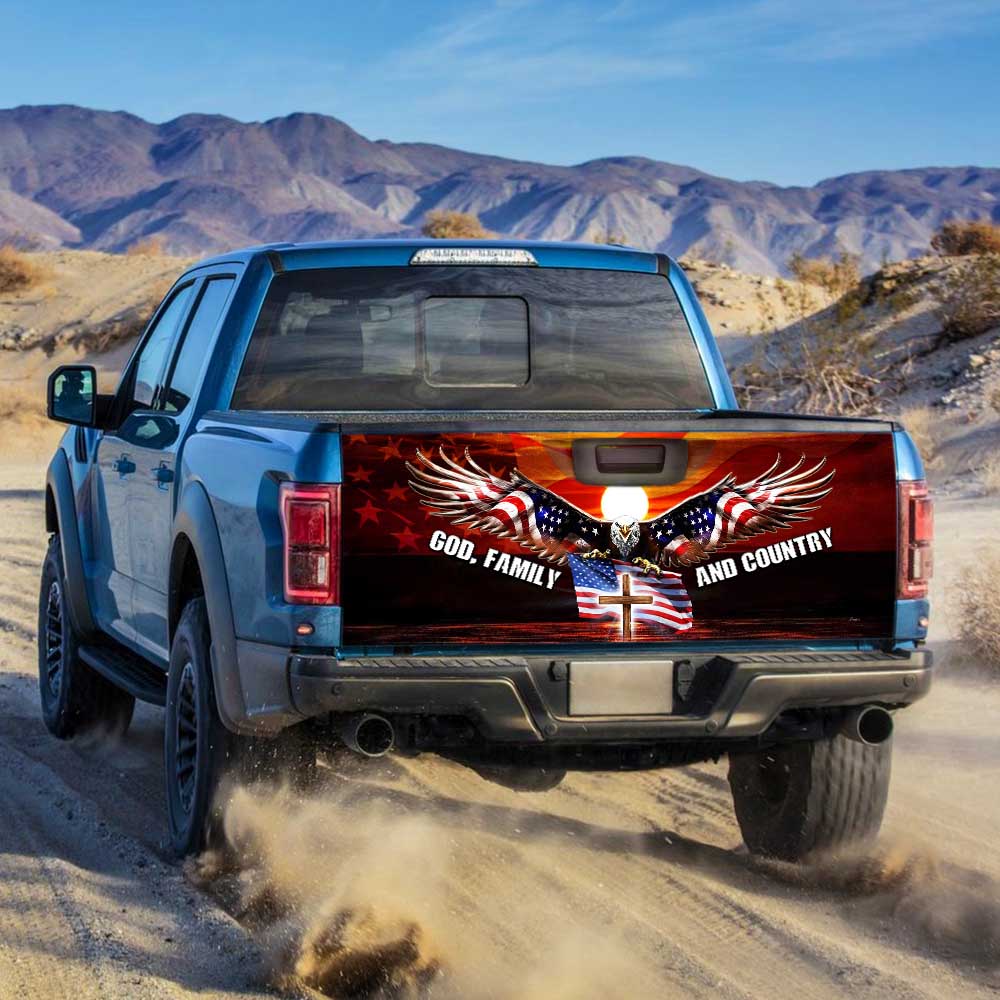 God, Family And Country American Eagle Truck Tailgate Decal Sticker Wrap