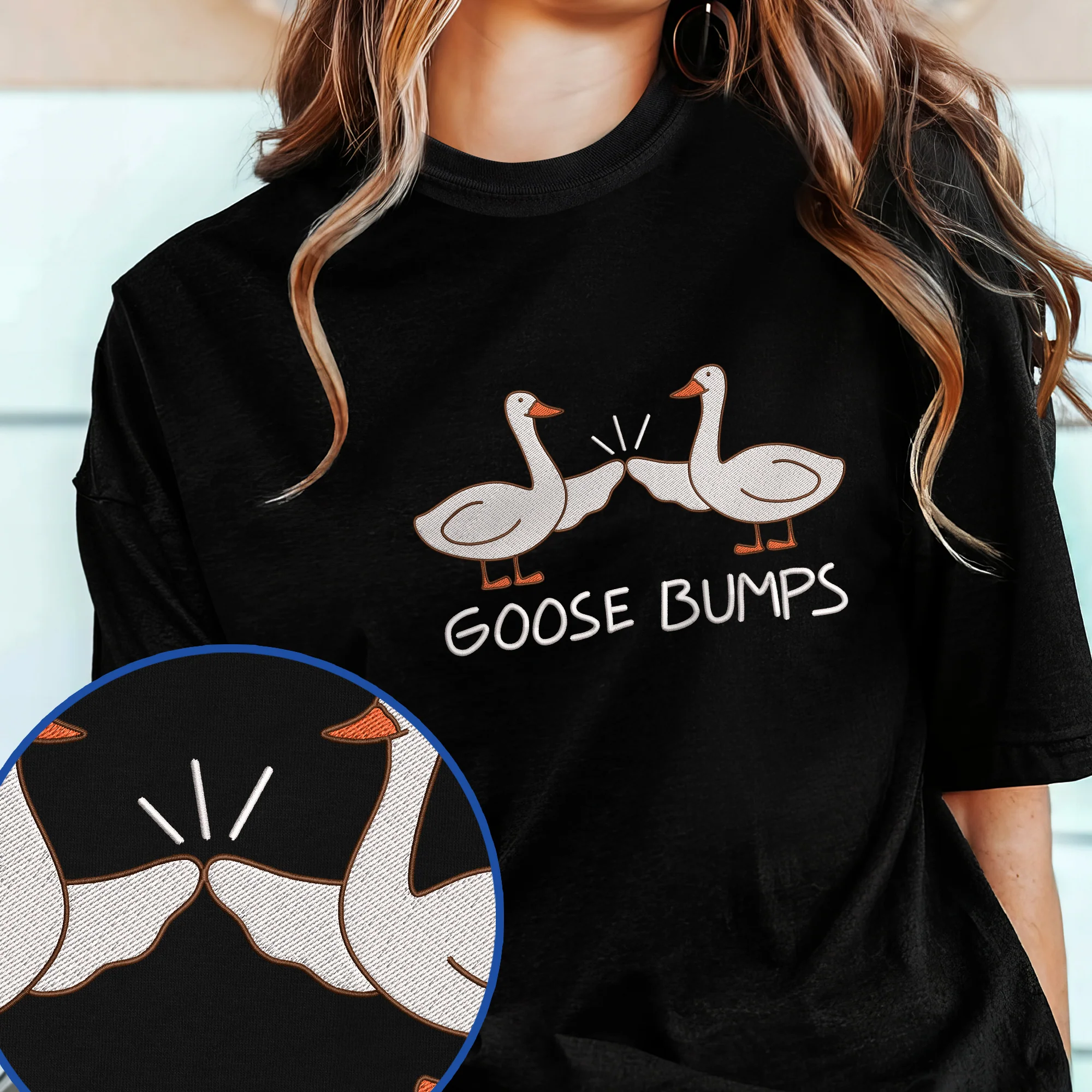 Goose Bumps Funny Embroidered T-Shirt