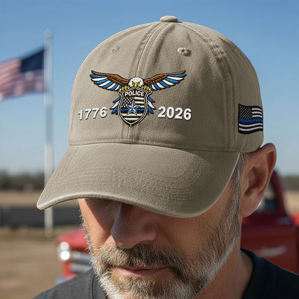 1776 2026 Thin Blue Line Washed Cap with Embroidered Police American Flag
