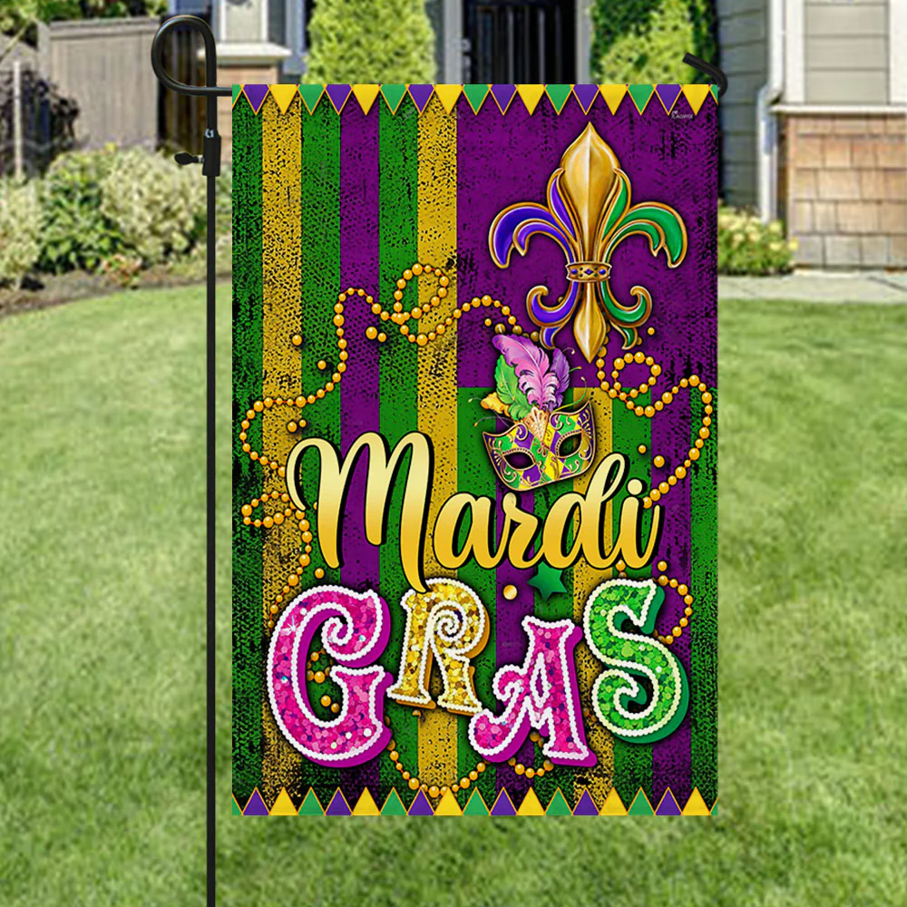Mardi Gras Flag, Purple Gold Green Decor For Festival