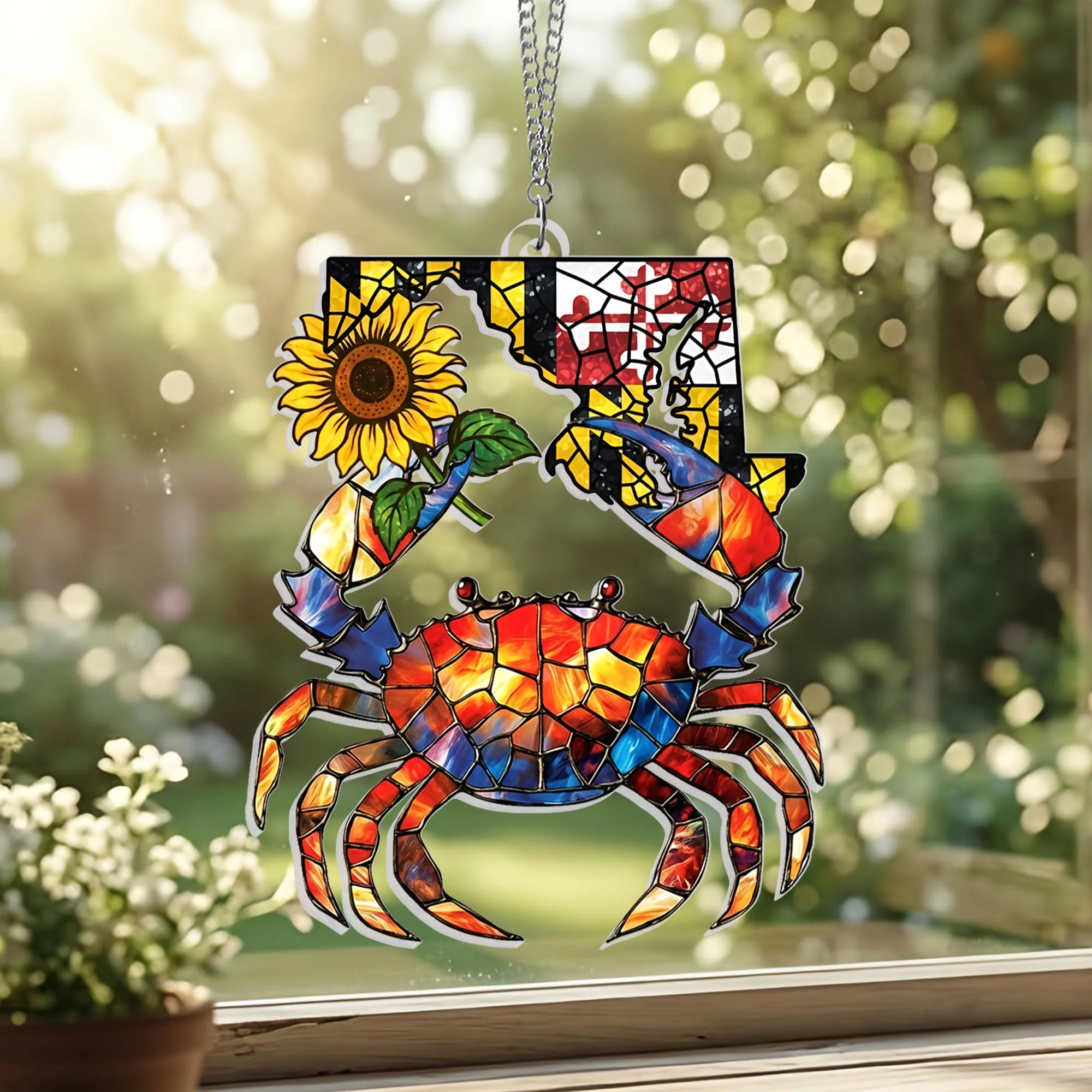 Maryland Crab with Black-eyed Susan Maryland Day Acrylic Suncatcher