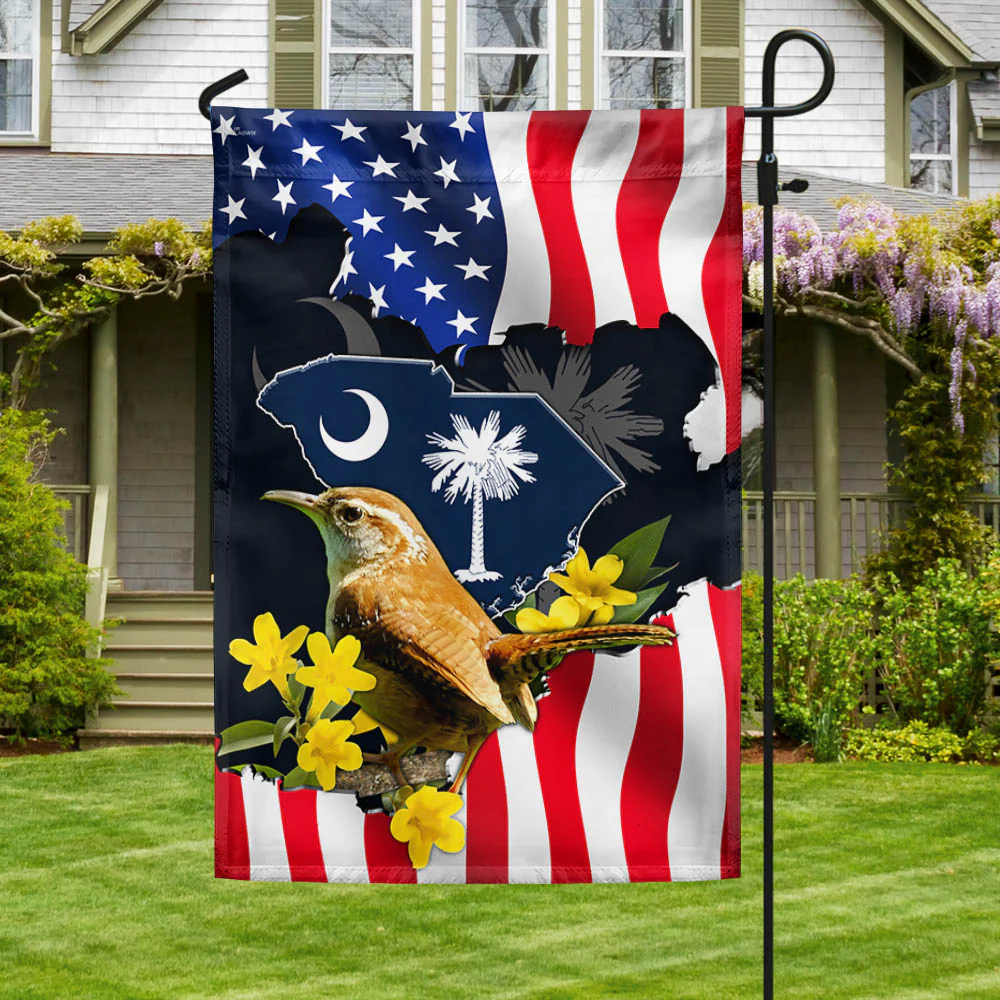 Yellow Jessamine Flower and Carolina Wren Bird, South Carolina Flag TPT766Fv2