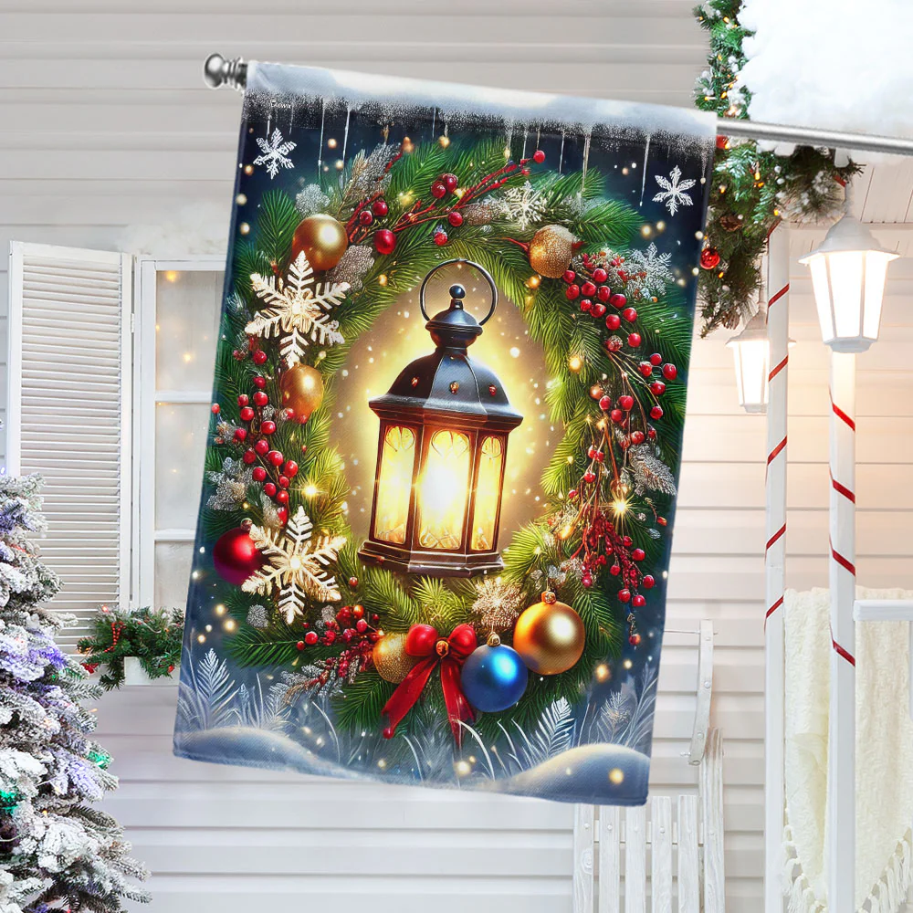 Christmas Lantern Wreath Winter Flag