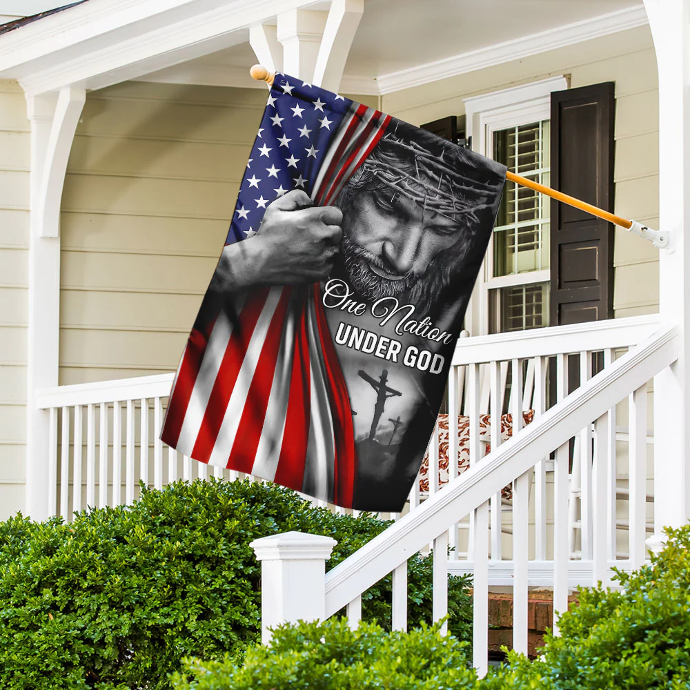 One Nation Under God Flag - Jesus Flag Gift for Faith-Based Patriotic Decor TRL06Fv5 3-Day Shipping