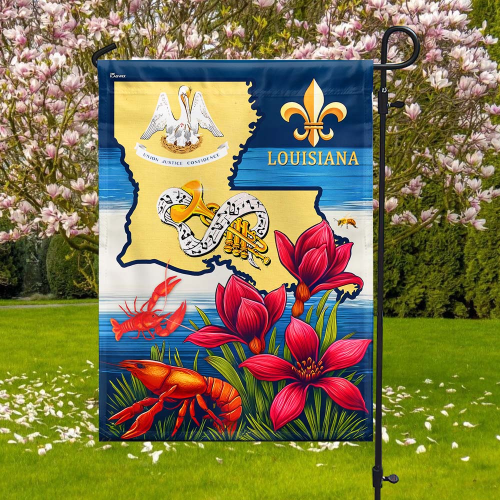 Louisiana State Fleur-de-lis and Magnolia Flower Flag