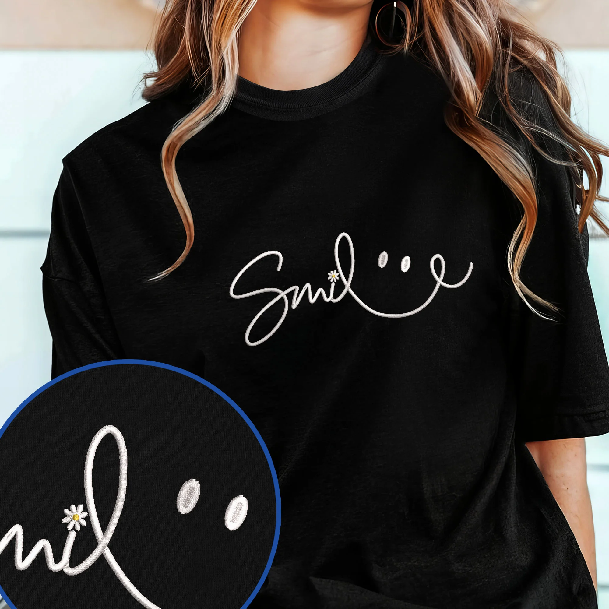 Smile Be Happy Positive Embroidered T-Shirt