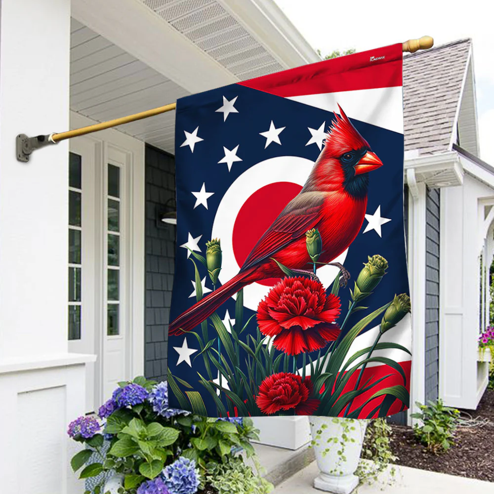 Bimipi Ohio State Cardinal and Scarlet Carnation Flower Flag